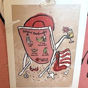 TAG Pink Barefoot Beachcomber Graphic bar towel with drink recipe NWT